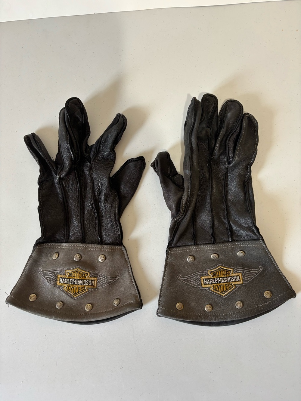 XL Vintage Harley-Davidson Men's Black Leather Motorcycle Gloves Excellent Cond